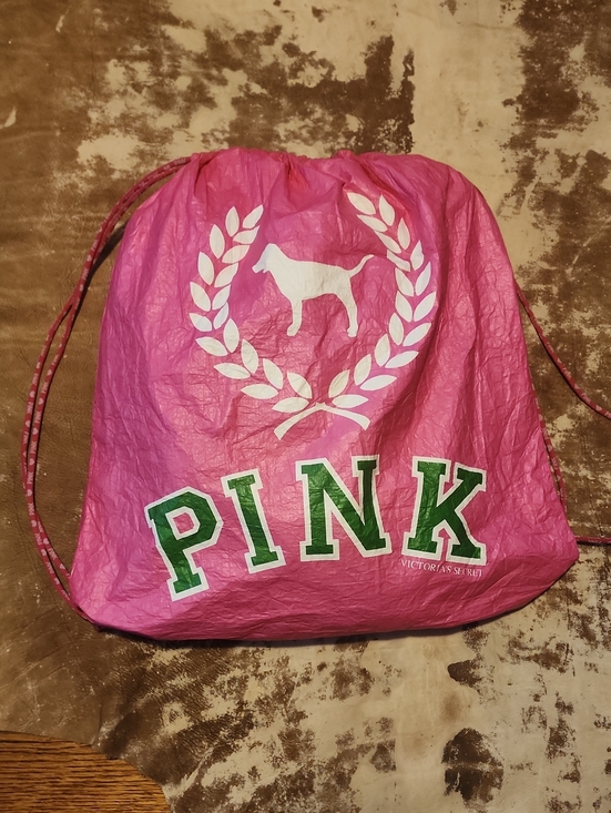 PINK Victoria's Secret Handbags - HTF Y2K Pink VS Draw String Backpack With Large Dog Crest. Size:OS